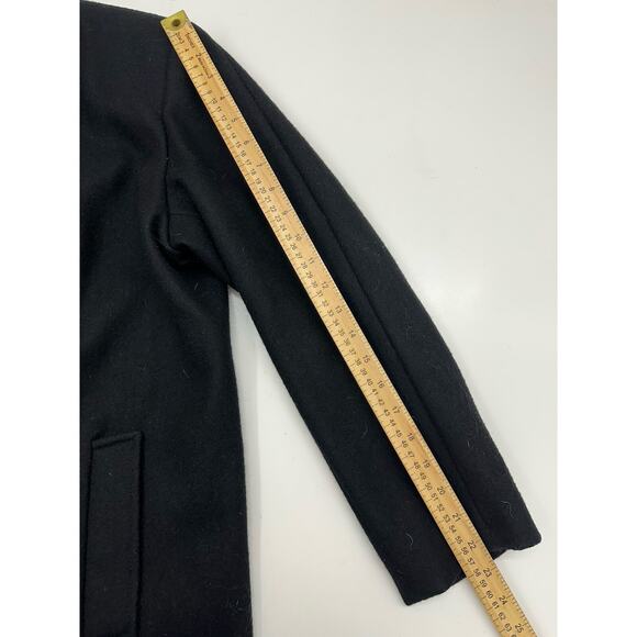 Hunters Run Womens Coat Size 6 Black Wool Leather Trim Long Button Up Vintage - Picture 7 of 9